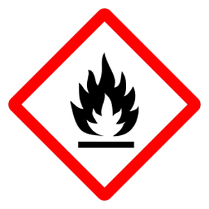Pictograma GHS02: inflamable. Llama sobre rombo rojo.